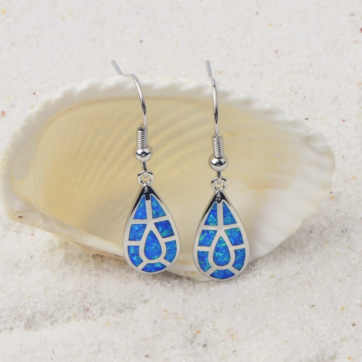 Elegant European American Brass Silver Plated Opal Pendant Earrings Teardrop Design Bohemia Style Women's Fashion Wholesale