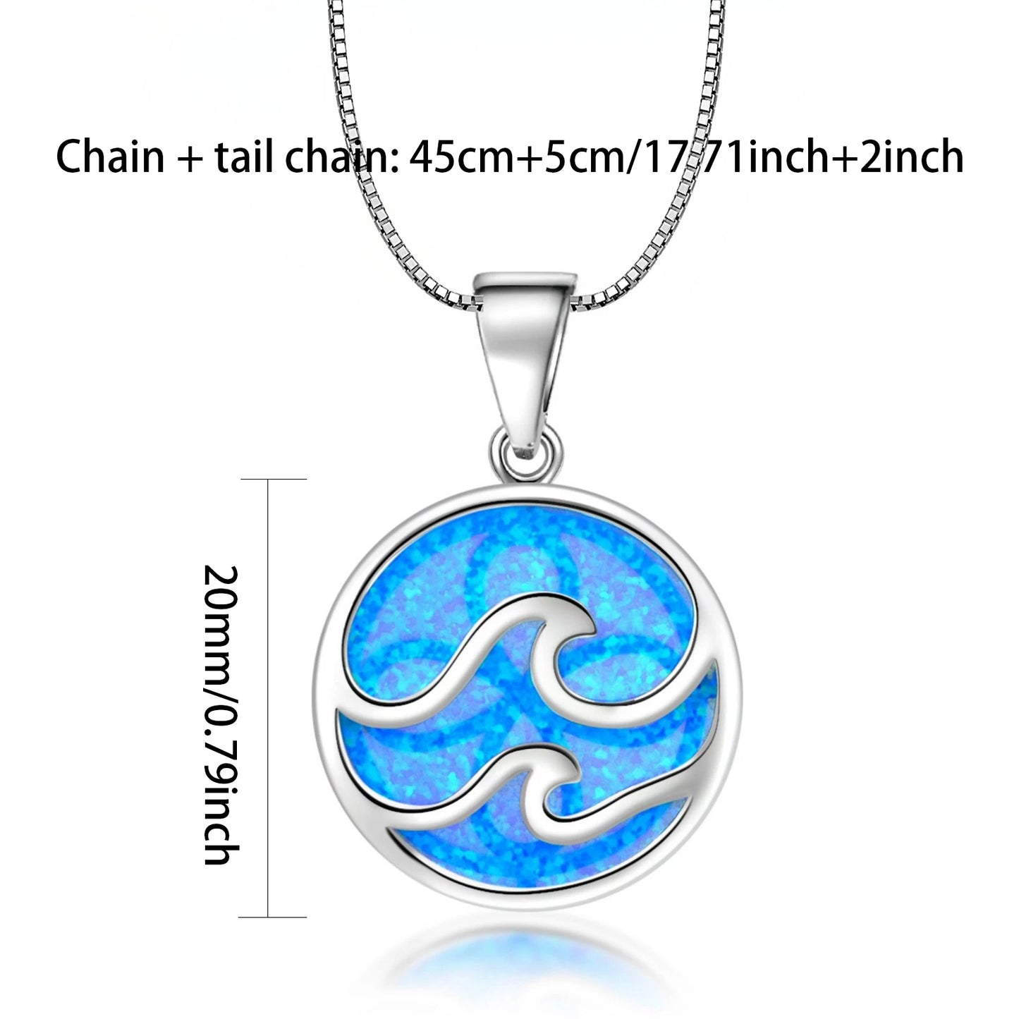 Copper Ocean Wave Opal Disc Pendant Necklace-Silver Plated Lariat Blue Fire Opal Inlay | Coastal Minimalist Jewelry Bulk Gifts