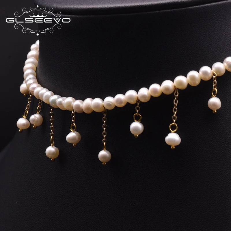 Handmade Beaded Tassel Choker Necklace for Best Friend Natural Freshwater Pearl Luxury Jewelry