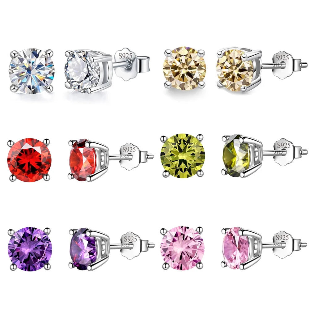 S&S 925 Sterling Silver 6mm Round CZ Stud Earrings – 6 Colours – Collection