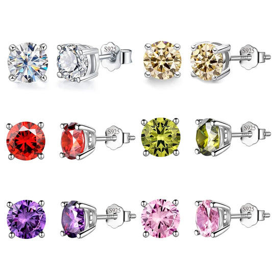 S&S 925 Sterling Silver 6mm Round CZ Stud Earrings – 6 Colours – Collection