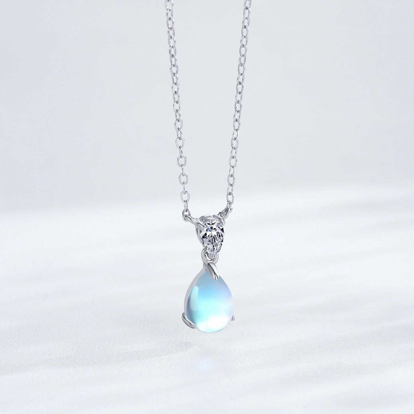 Ailmay 925 Sterling Silver Fashion Water Droplet Pendant Necklace Earrings for Women Wedding Engagement Jewelry Set