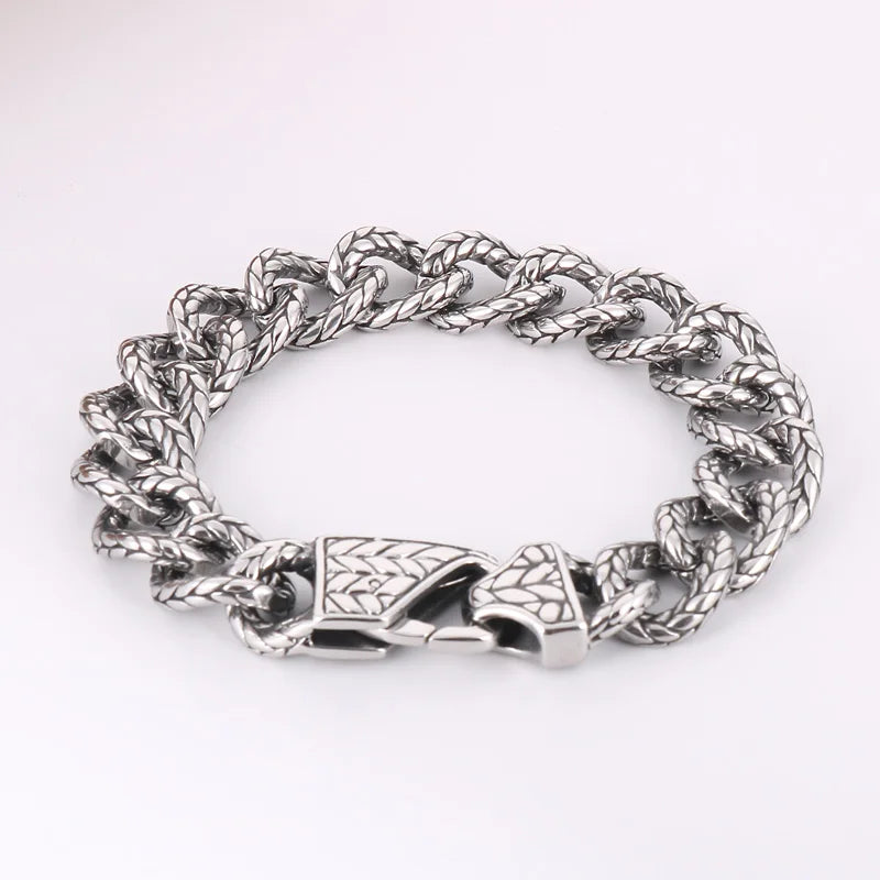 REBEL 225mm Men Punk Stainless Steel Serpentine Cuban Links Bracelet