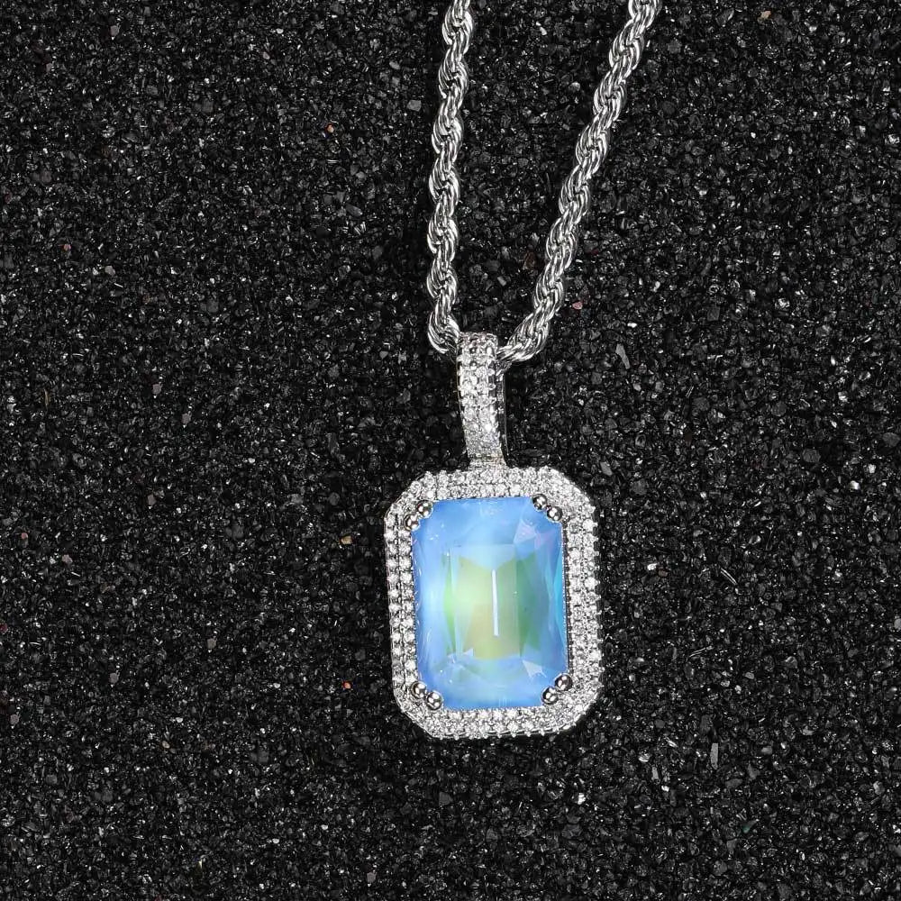 Luxury Bling Cubic Zirconia Jewelry Square Large Gemstone Pendant Necklace  for Men and Women Hip-Hop Sweater Chain Necklace