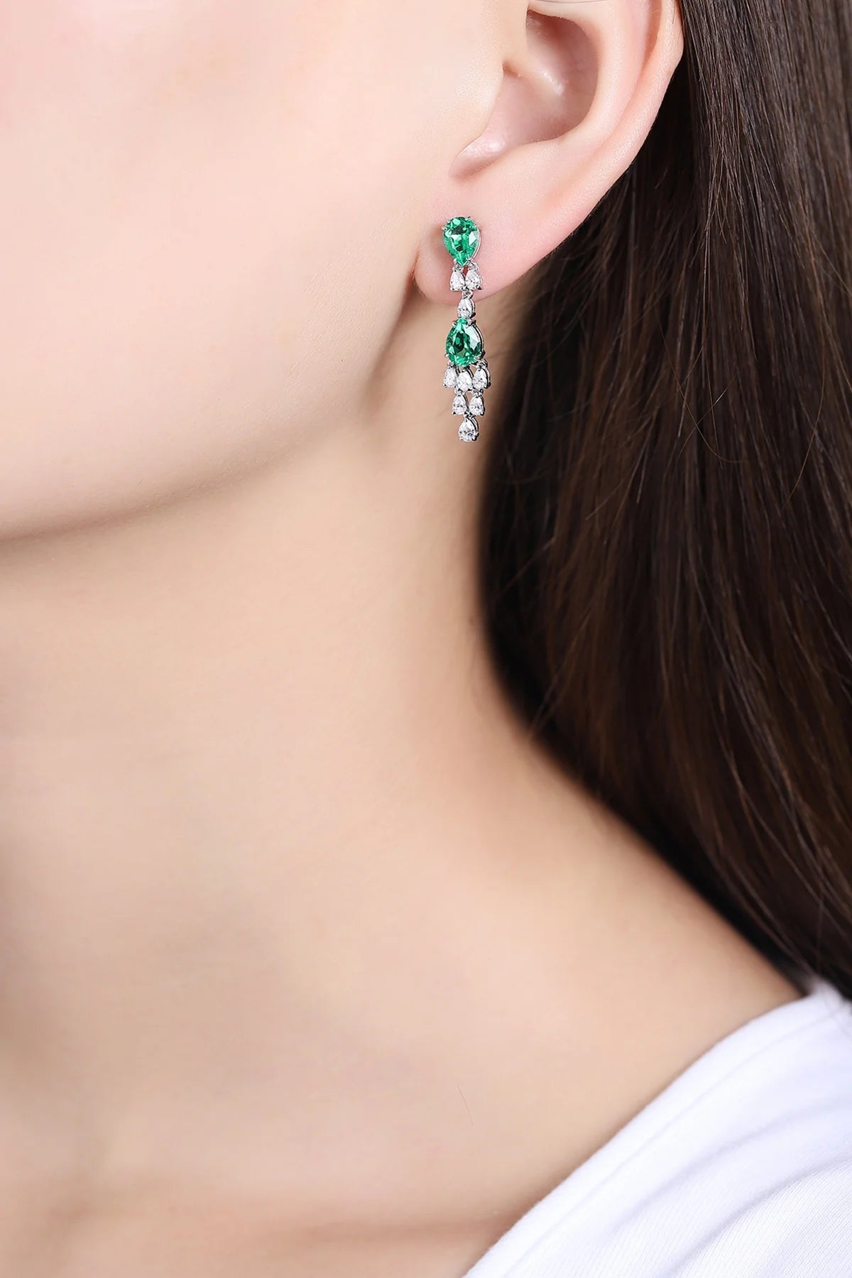 Gemfiori Anster High Quality S925 Lab Grown Emerald Earring Stud Dainty Gemstone Stud Earrings for Women Daily Wear Gift
