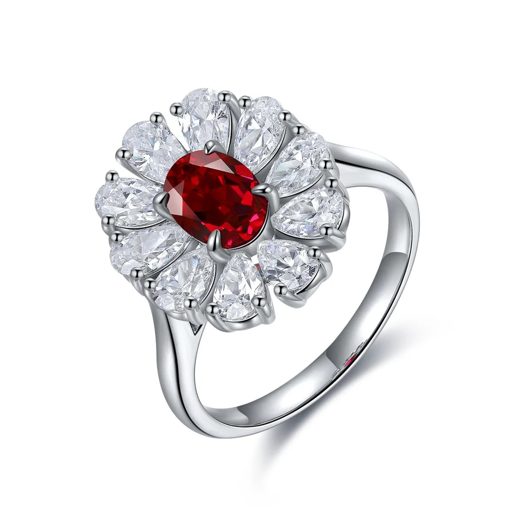 Gemfiori Jewelry Trendy High Quality S925 Silver Cultivated Ruby Ring Unisex Engagement Ring for Wedding Party or Gift