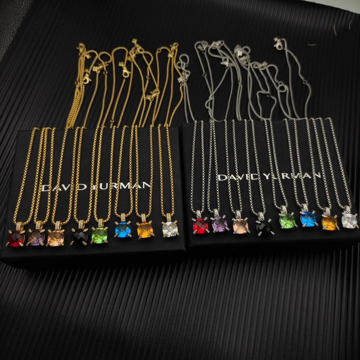 REDheart DY High-Quality Silver-Plated 11mm Four-Prong Diamond Necklace. Gold-Plated Colored Gemstone Necklace. Jewelry.