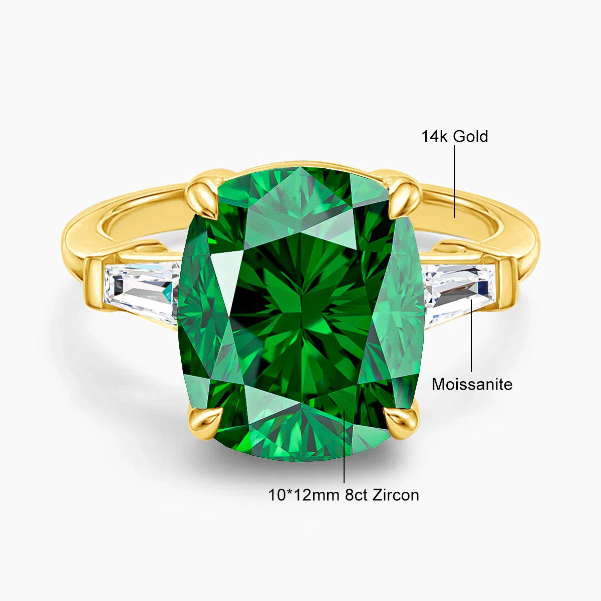 Gioiellieri Fine Jewelry Supplier Woman Engagement Wedding Gift Hollow 14K Gold Diamond 8ct Cushion 3 Stone Moissanite Rings
