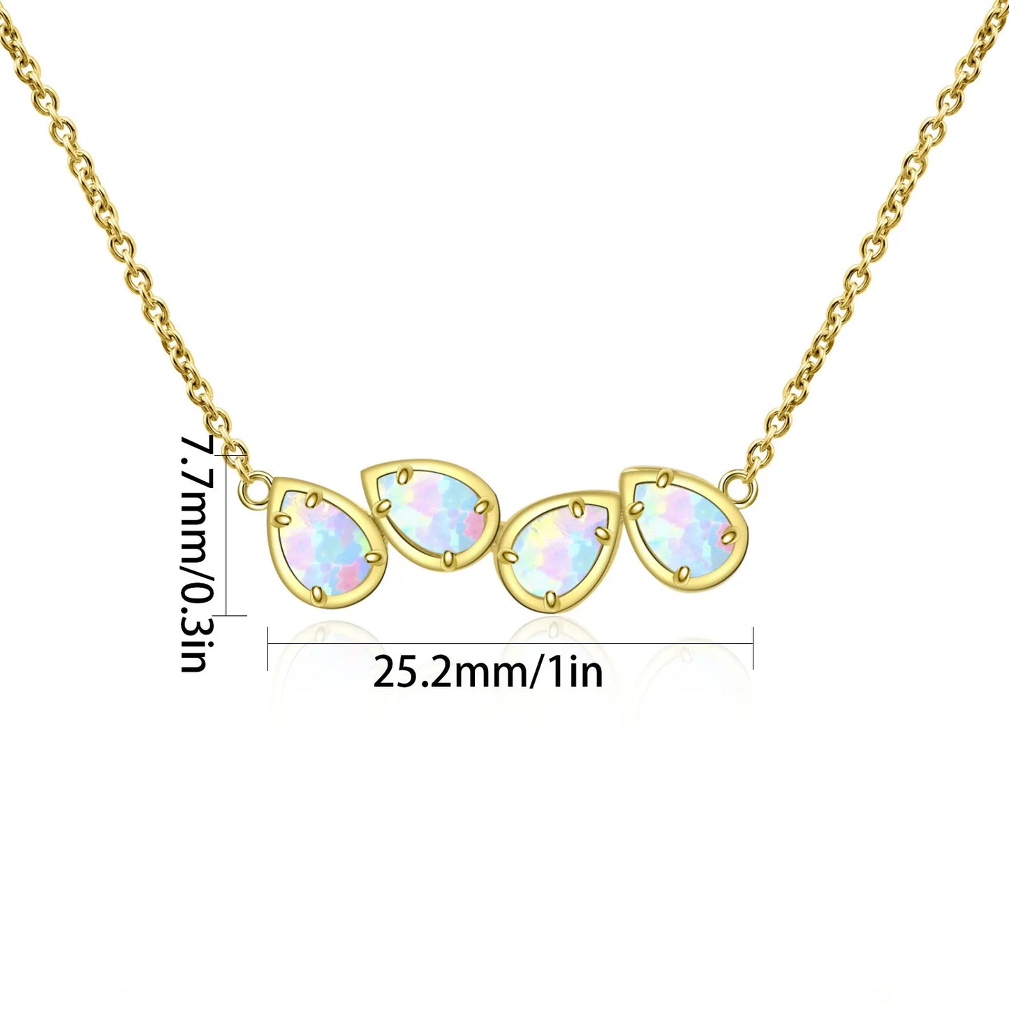 Aobao Christian Gold Plated Copper Alloy Minimalist Water Drop Lab Created Opal Link Chain Sweater Necklace for Women-Gift