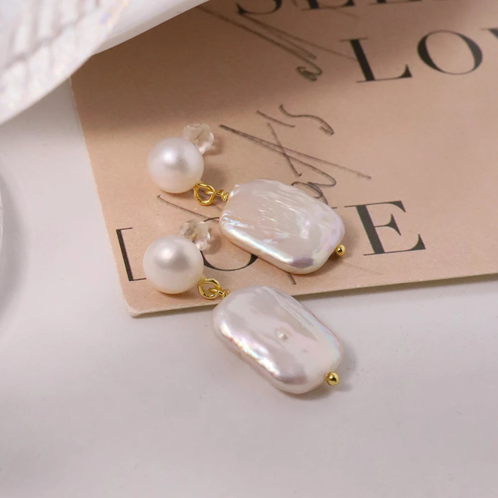 White Natural Freshwater Baroque Pearl Earrings Korean Style Women Luxury Jewelry Fashion Ladies and Girls Gift GE1514