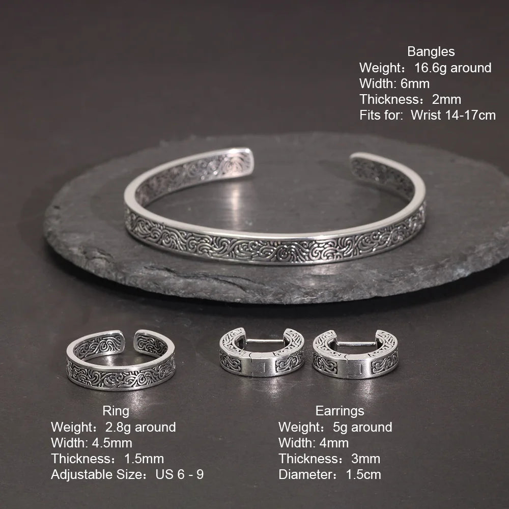 REBEL 925 Sterling Silver Vintage Plant Pattern Jewellery Set