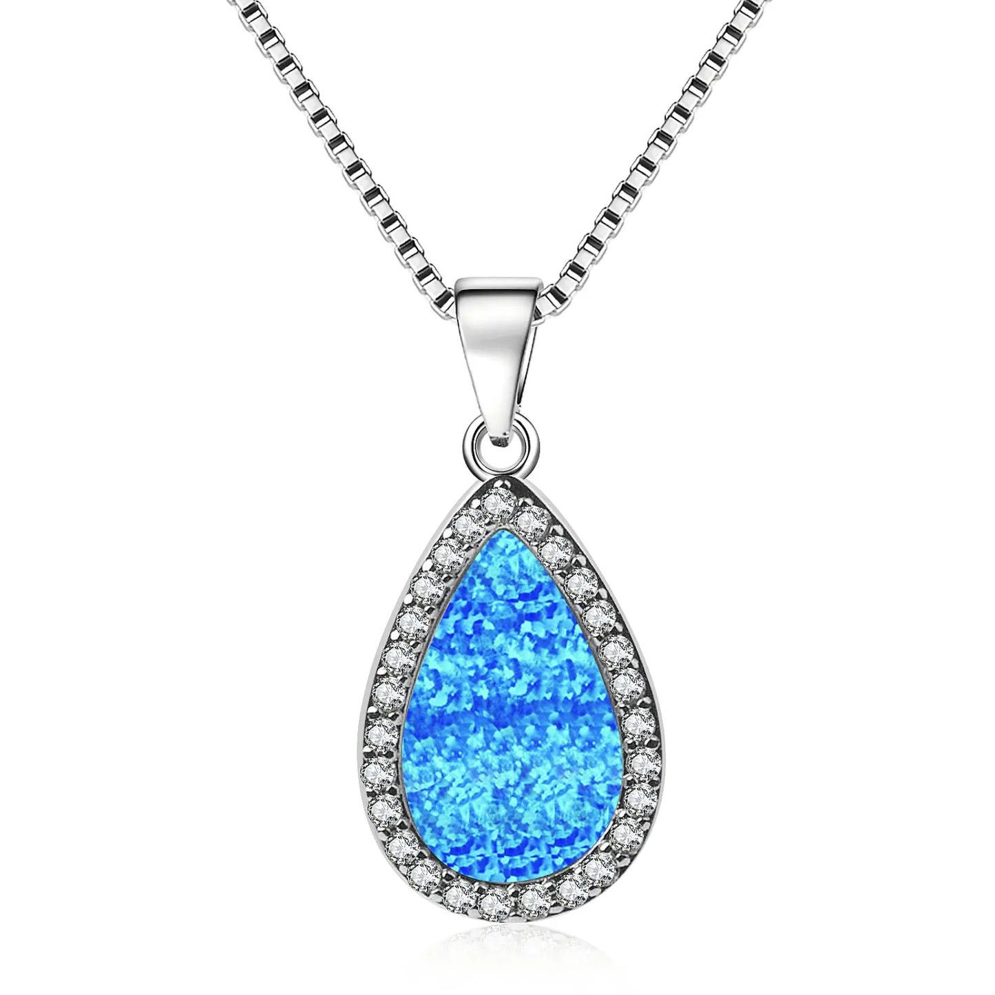 Aobao Vintage Natural Opal Inlaid Ellipse Silver Plated Pendant Necklace Party Jewelry for Women