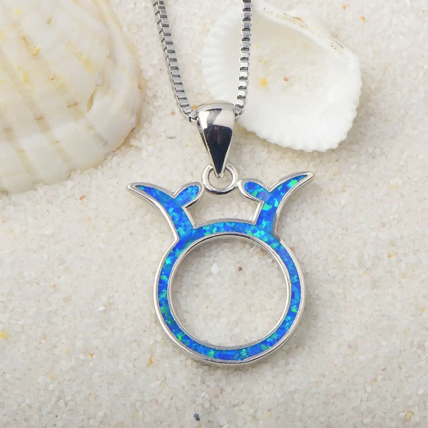 Taurus Zodiac Pendant - Blue Opal Inlaid Silver Plated Horoscope Jewelry for Women Wholesale