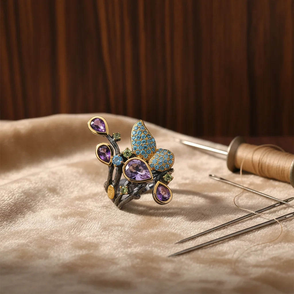 Wholesale Coloured Latest Amethyst 925 Sterling Silver Vintage Ring for Ladies