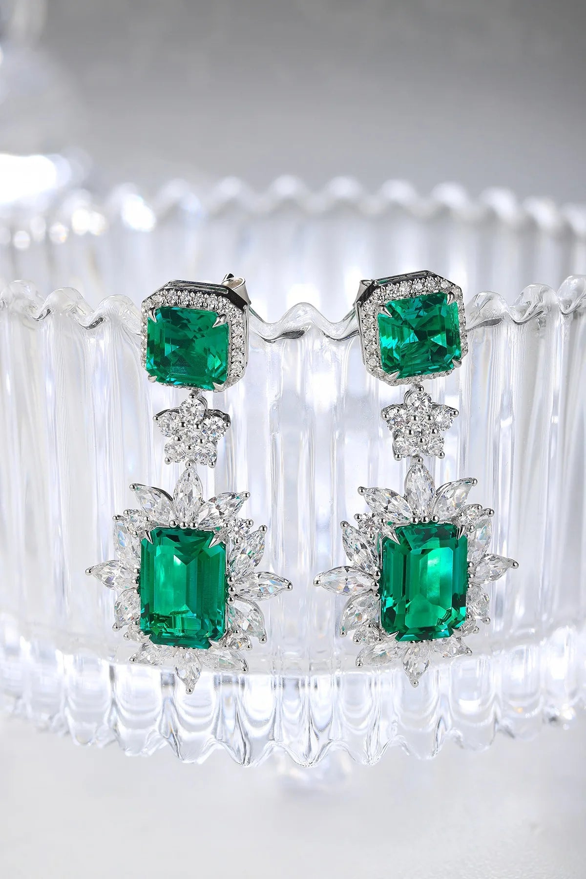 Gemfiori Anster High Quality S925 Lab Grown Emerald Earring Stud Dainty Gemstone Stud Earrings for Women Daily Wear Gift