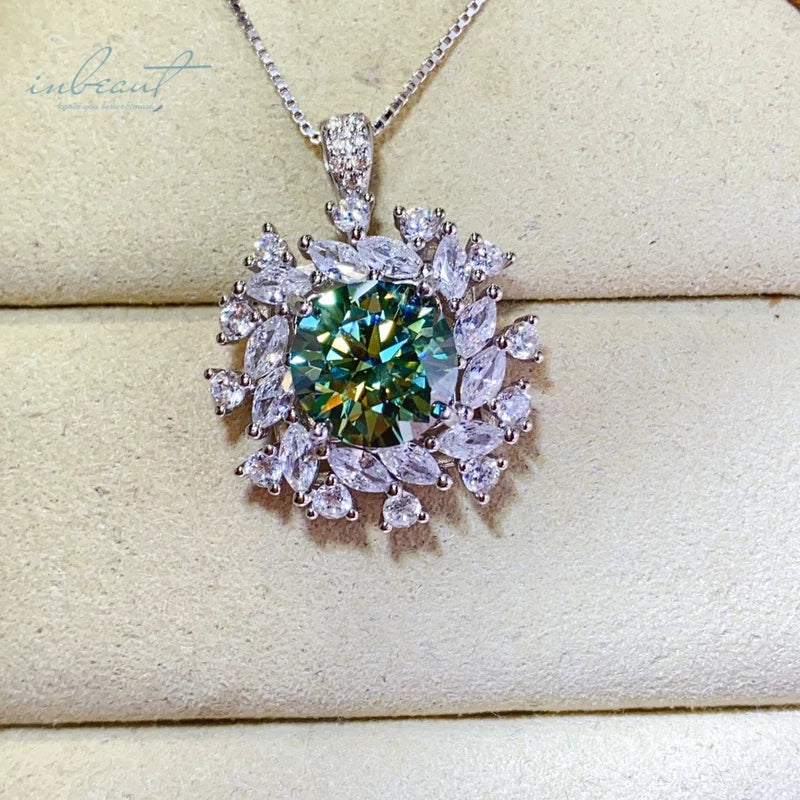 S&S 5ct Green Moissanite Blossom Pendant Necklace | 925 Silver Platinum Plated | VVS1 | S&S Collection