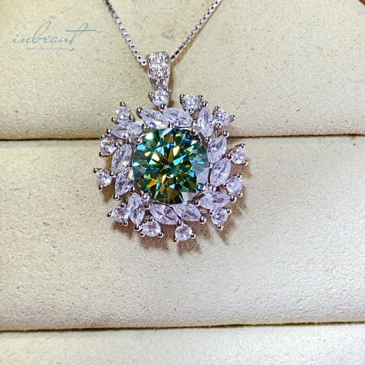 S&S 5ct Green Moissanite Blossom Pendant Necklace | 925 Silver Platinum Plated | VVS1 | S&S Collection