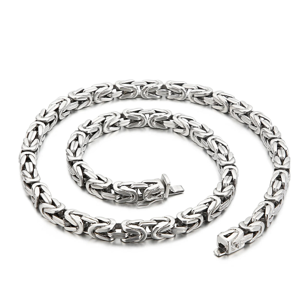 S&S 8mm Byzantine Stainless Steel Flat Link Chain Silver Gold Byzantine Necklace for Men