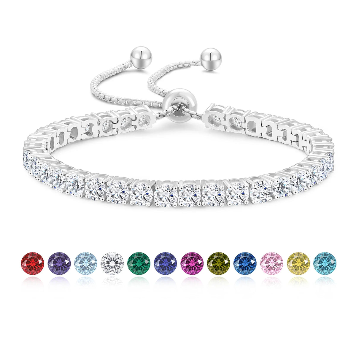 ArtistA Colorful Birthstone Bracelet Women Mom Wife Birthday Adjustable Chain Jewelry Gifts 14K Gold Plated Classic Bolo Tennis Bracelet