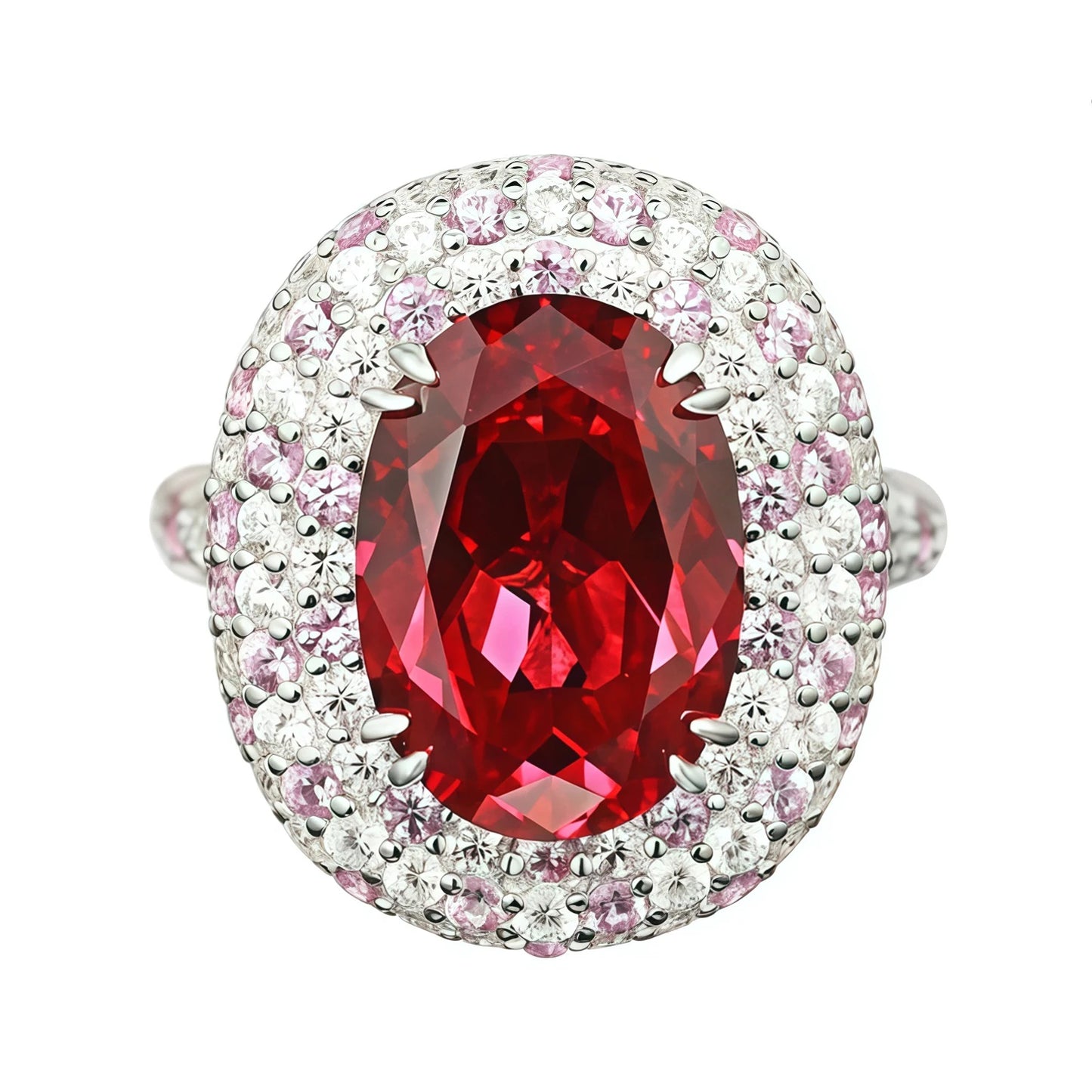 MUSHAN Luxury Geometric High Carbon Diamond Lab Grown Ruby Women's Wedding Bands 925 Sterling Silver Ring