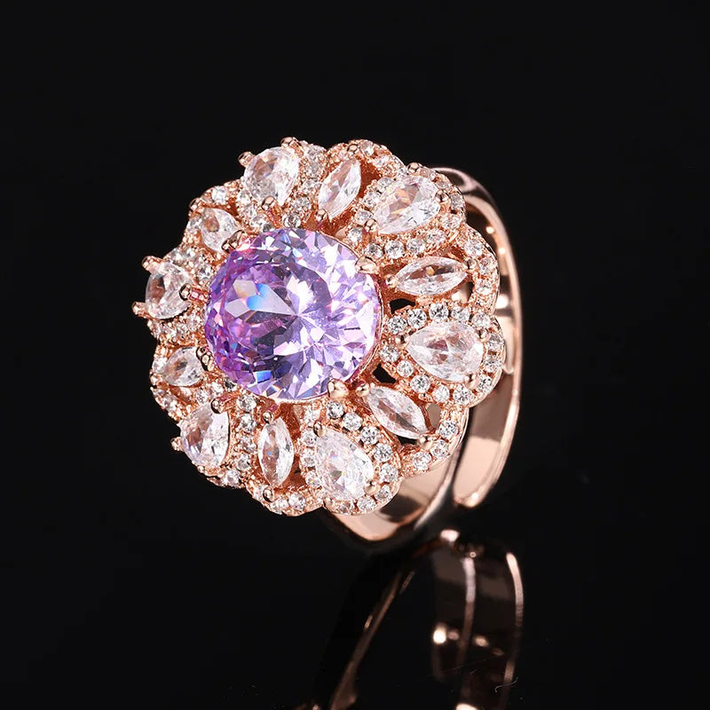 Gemfiori Advanced Color Treasure Purple Three Piece Jewelry Earnail Necklace Ring Female Ins Luxury Versatile Set