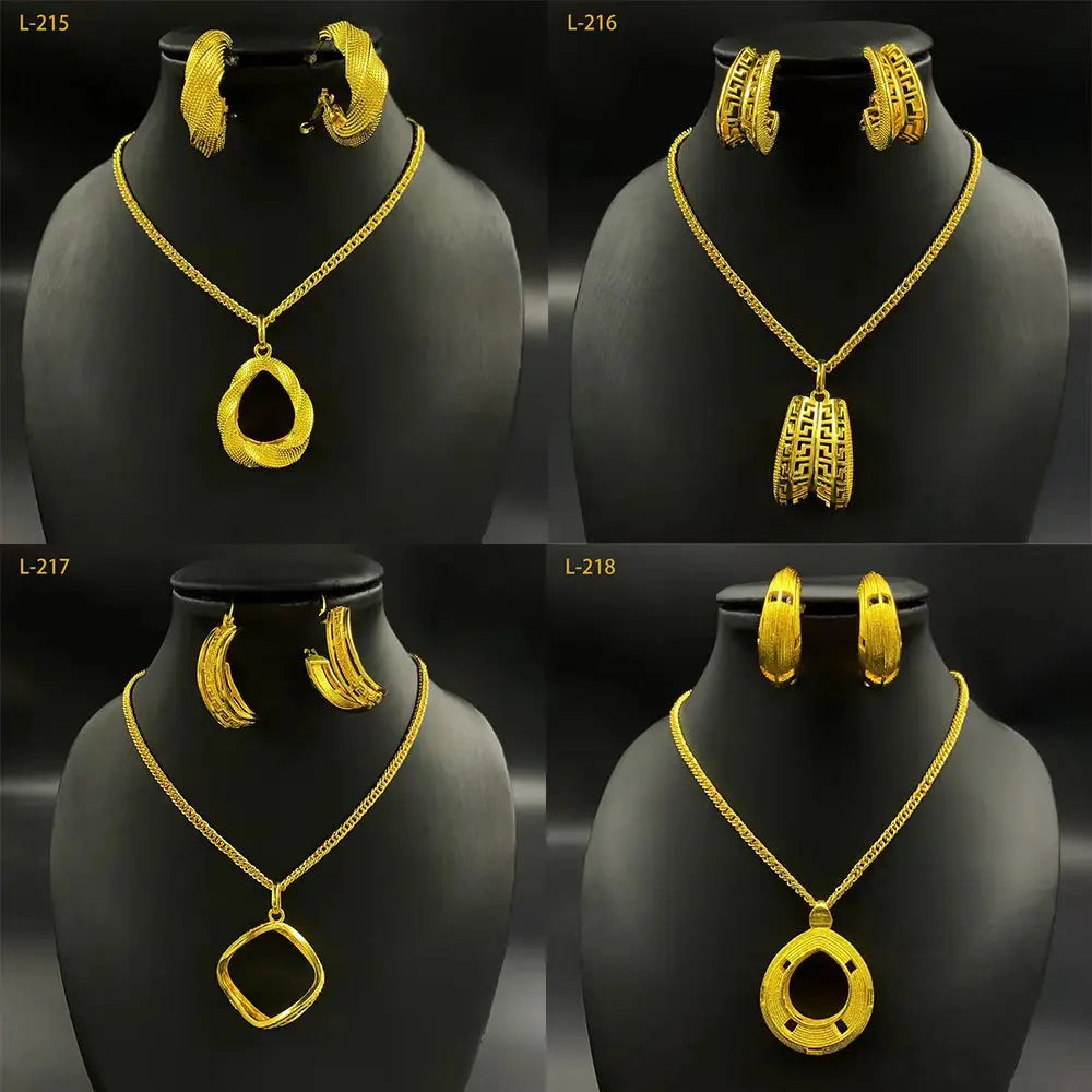 24K Gold Plated African Bridal Crystal Jewellery Set | Necklace & Earrings Wedding Occasion Set