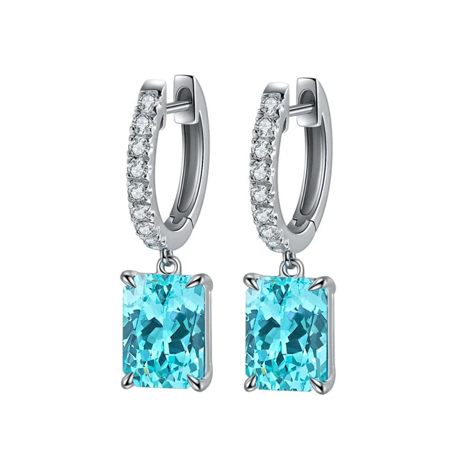 Gemfiori Luxury Wedding Lab Created Emerald Green 925 Silver Drop Earrings Ruby Sapphire Lab Gemstones Earrings for Her
