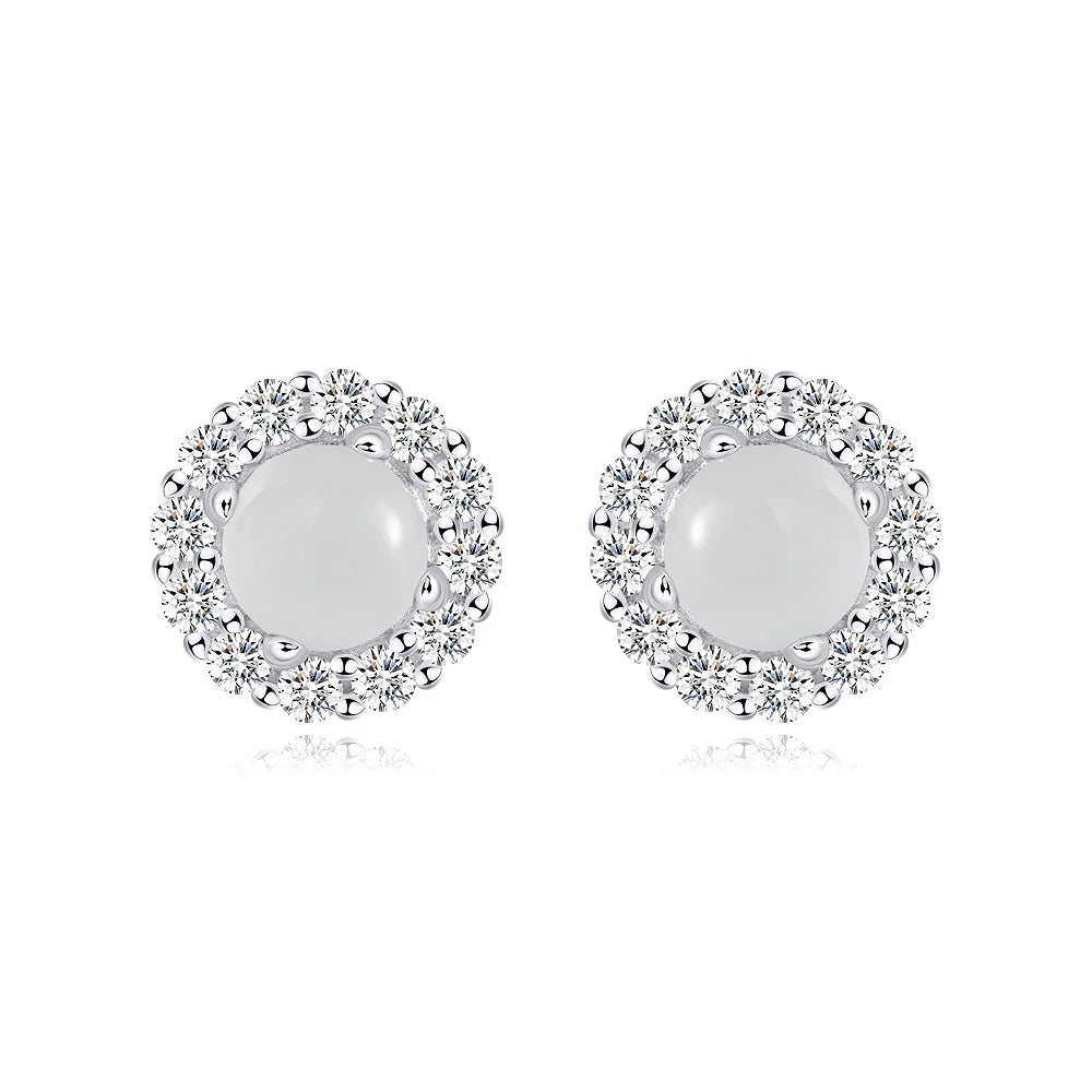 Silverelli | 925 Silver Ice Transparent Chalcedony Stud Earrings | 5mm Round | 18K Gold Plated