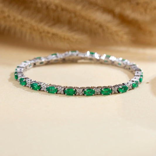 MSB-627 Customized Fashion chain link Bracelets 18k Gold Oval Cut Lab Grown Emerald Bracelet