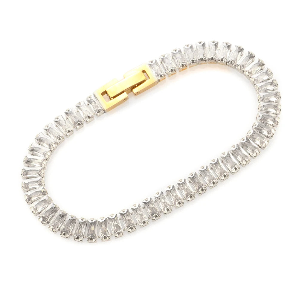 Tennis Chains Necklace Crystal Diamond Colorful Cubic Zirconia Tennis Tarnish Free Customize Bracelet Fashion Jewelry Set