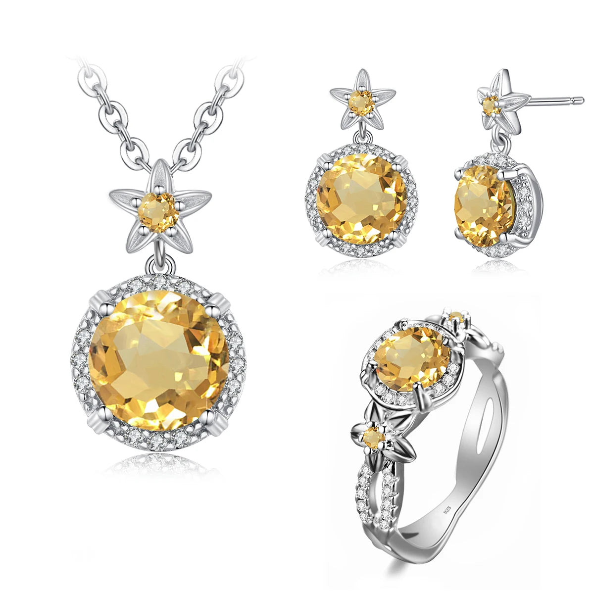 Szjinao Vintage Jewelry Manufacturer Women's Boho Flower Earrings and Pendant Set 925 Sterling Silver Emerald Engagement Style