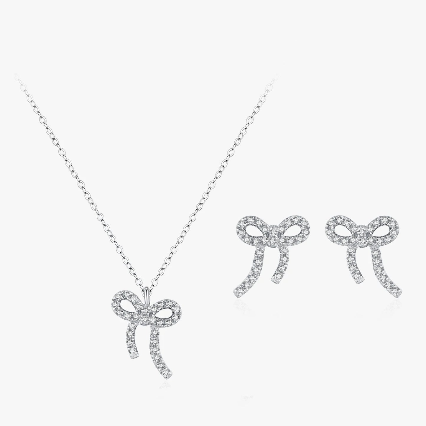 Ailmay Elegant 925 Sterling Silver Bow Earring Necklace Set For Women Fashion Mother's Day Jewelry Gift