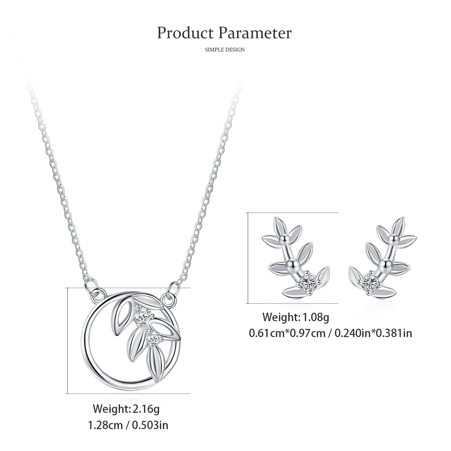 Ailmay 925 Sterling Silver Spring Tree Leaf Leaves Dangle Pendant Necklace Earrings For Women Girl Dazzling CZ Fine Jewelry