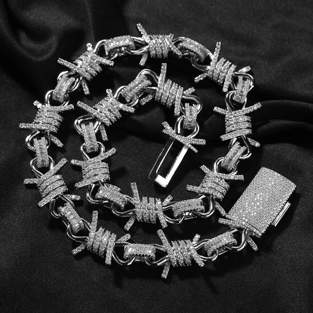 Luxury Shining Zirconia CZ Diamond Hip-Hop Necklace Personalized Punk Style Wire Thorn Collar Necklace