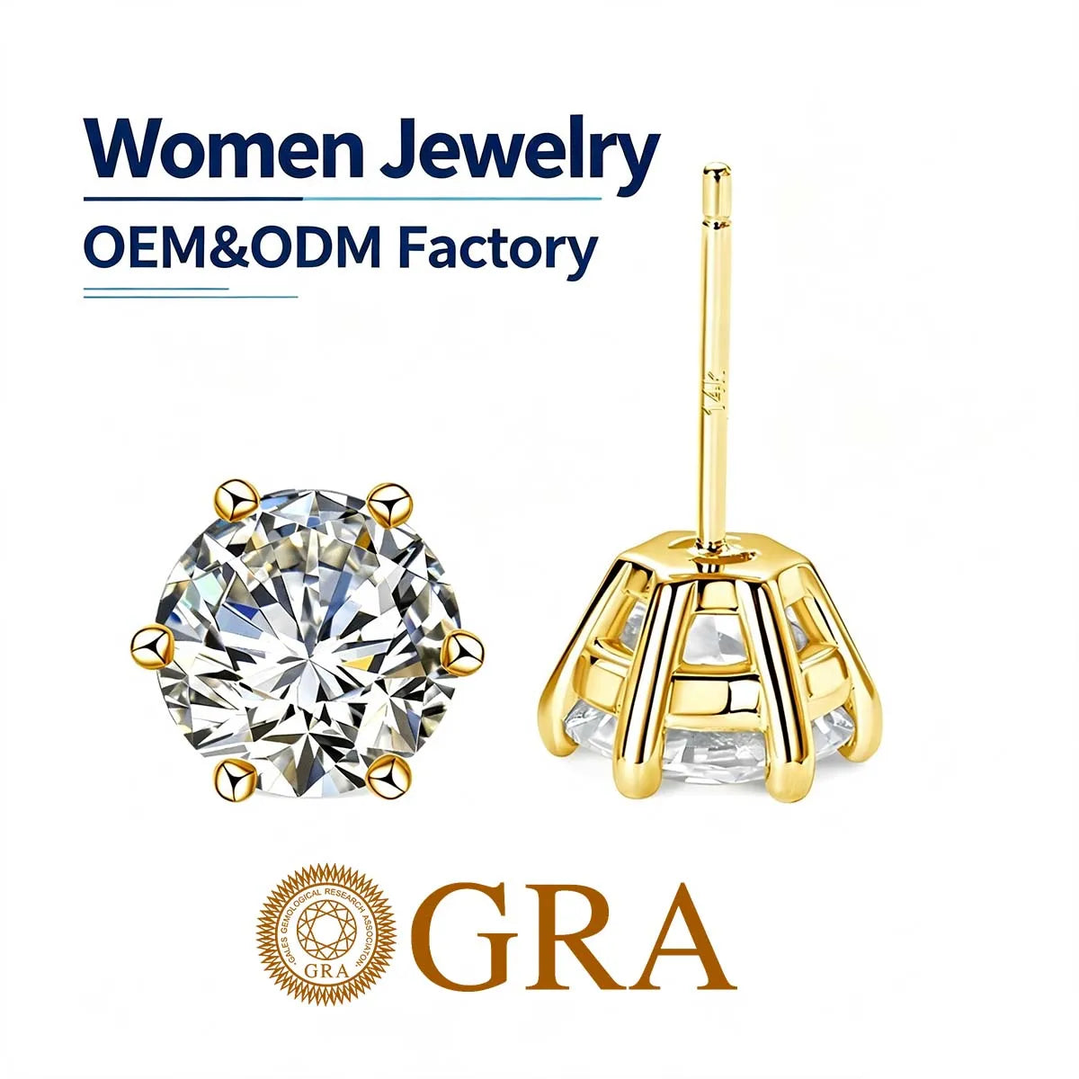 Gioiellieri Quality Jewelry Woman Luxury New Year Gift Classic 6 Prong Design 1ct 2ct Moissanite Diamond Hollow 14K Gold Stud Earrings