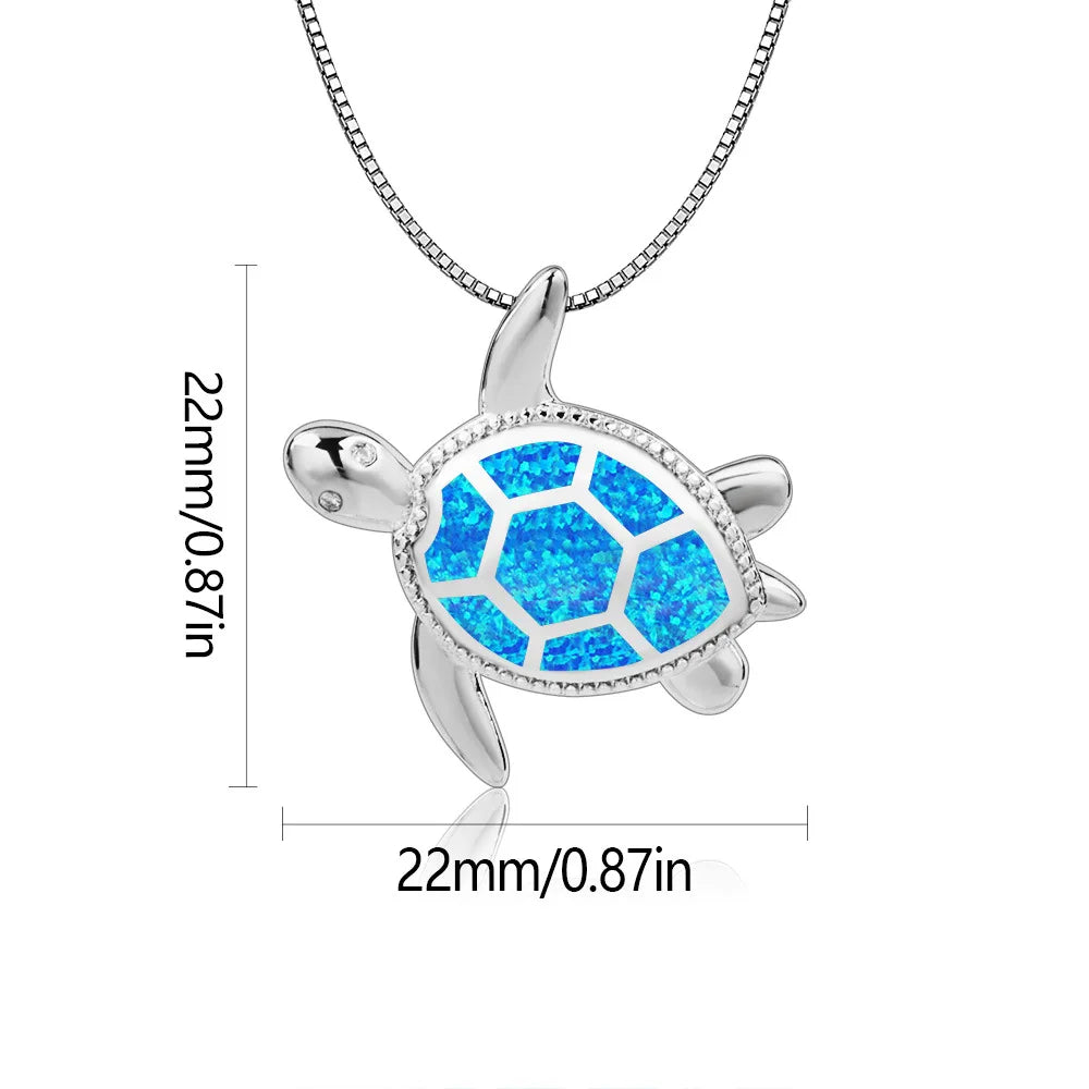 Aobao Christian Copper Silver Plated Blue Opal Animal Turtle Necklace Link Chain Minimalist Pendant for Women Gift