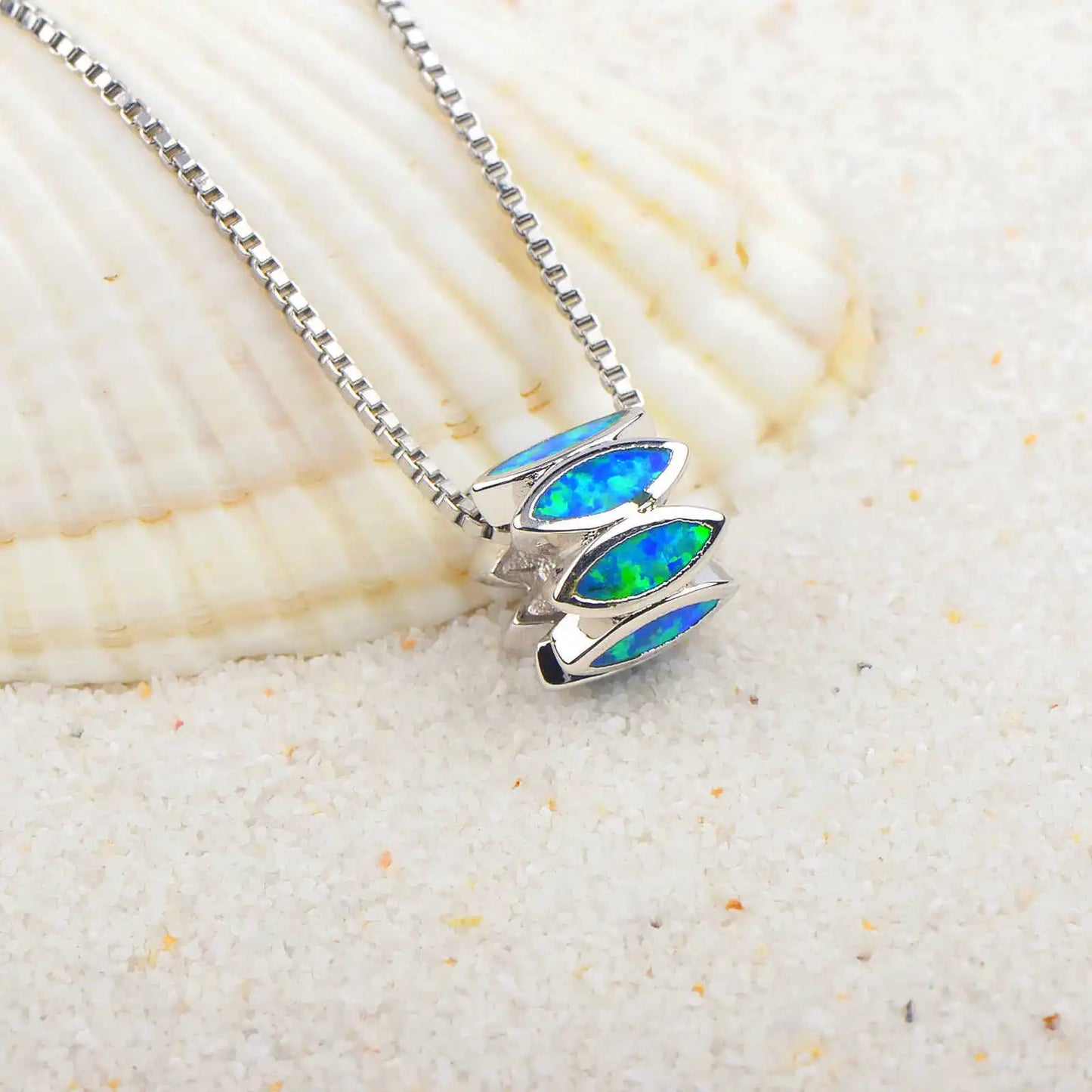 Aobao Christian Geometric Copper Box Chain Lariat Necklace with Opal Pendant Silver Plated Gift