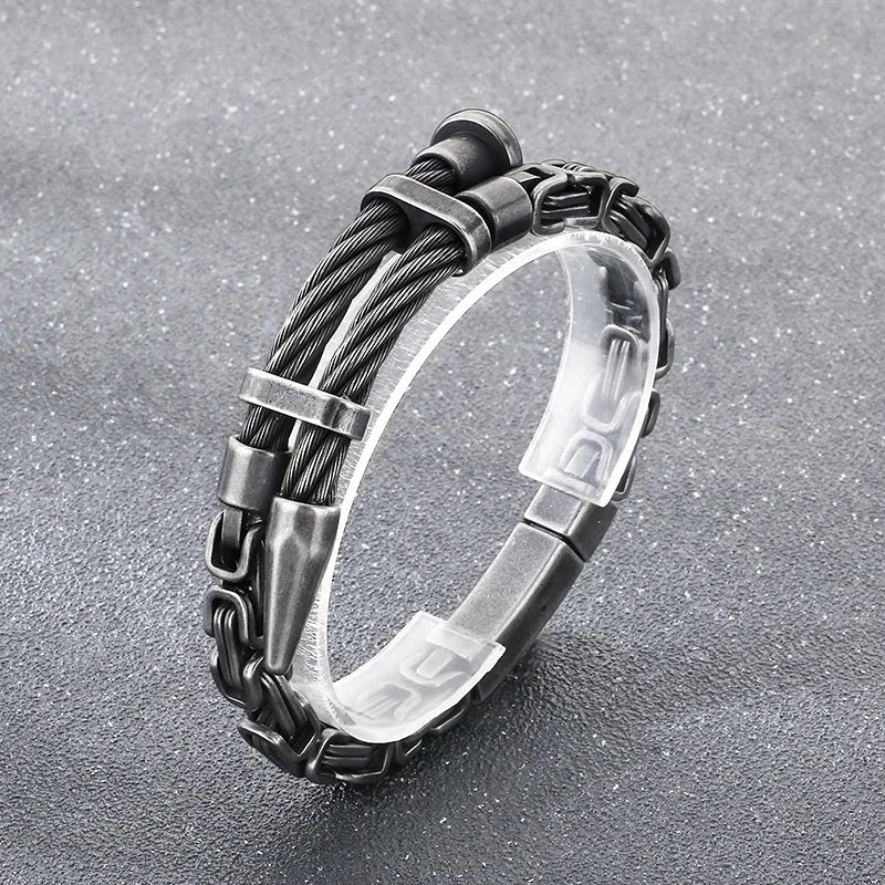 REBEL Trendy Fine Jewelry Fashion Bracelets Stainless Steel Byzantine Links Bangle Bracelet