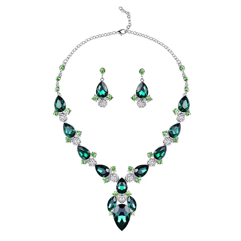 Crystal Cross-Mirror Geometric Necklace & Earrings Jewellery Set | 8 Colours Statement Fashion Set