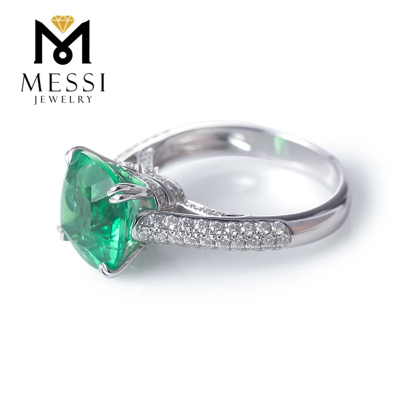 Gemfiori Messi Jewelry Price 14k 18k White Gold 4ct Radiant Cut Lab Created Emerald Engagement Ring Jewellery for Women