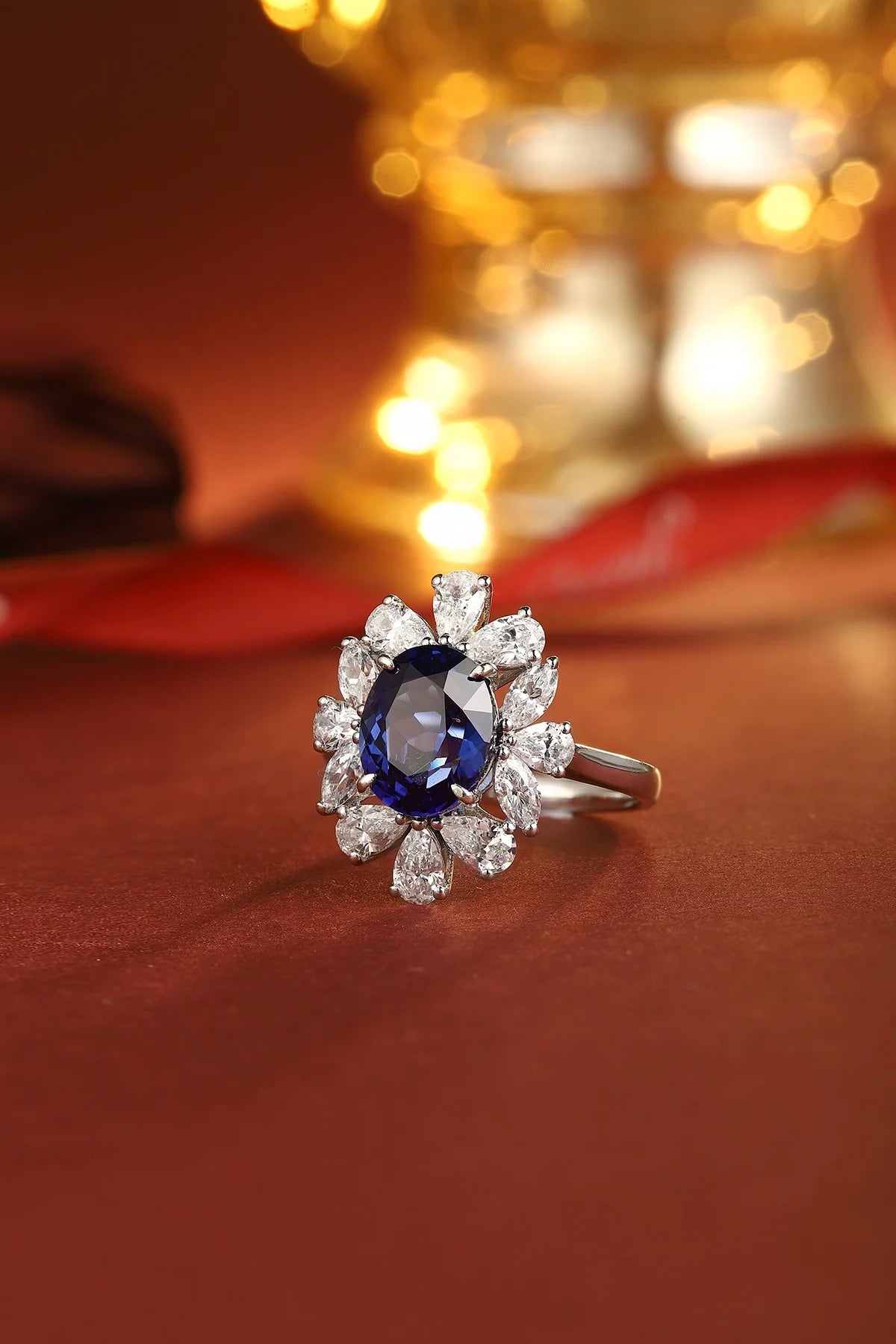 Gemfiori Jewelry Trendy High Quality S925 Silver Cultivated Sapphire Ring Unisex Engagement Ring for Wedding Party or Gift