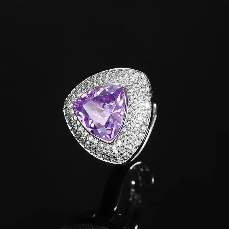 Gemfiori Jewelry Set for Women Fashion Purple Zircon Brass Gold-plated Inlaid Shiny Zircon Set Ring Necklace Earrings
