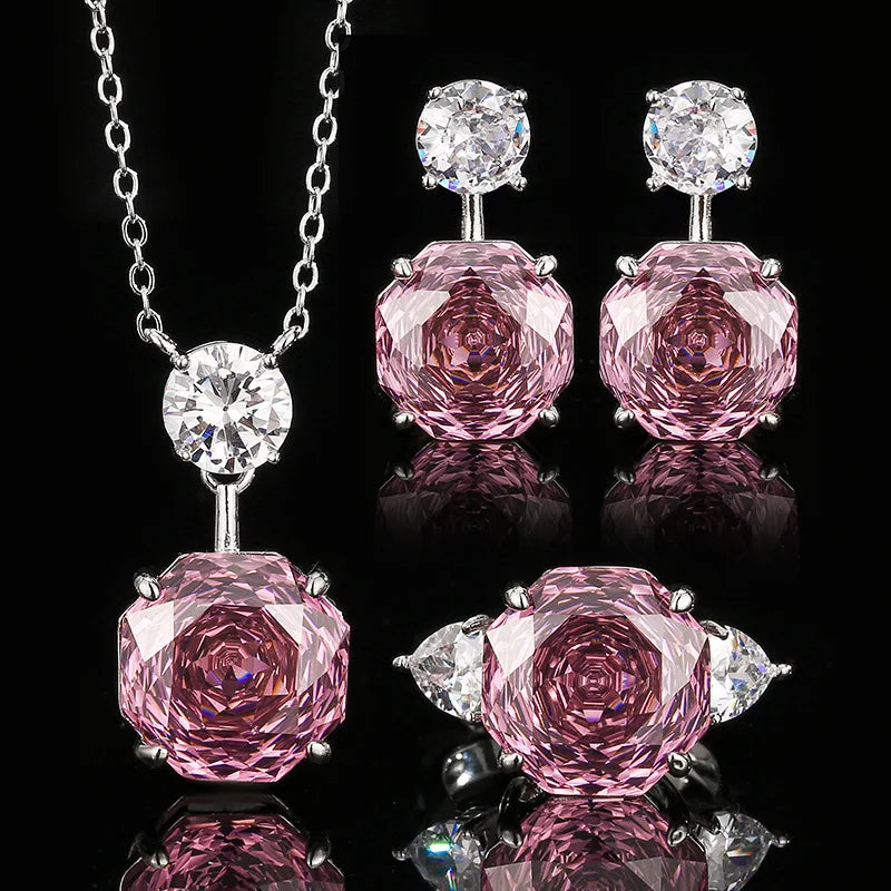 REDheart Brass Pearl Rhodium Plated Open Ring Rose Cut Dry Rose Simple Wind Round Pendant Necklace Set for Wedding Party