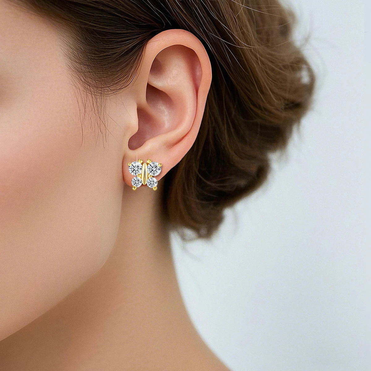 Gioiellieri Designer Style Fine Jewellery Factory Woman Luxury Gift Moissanite Hollow 14K Gold Butterfly Stud Earrings