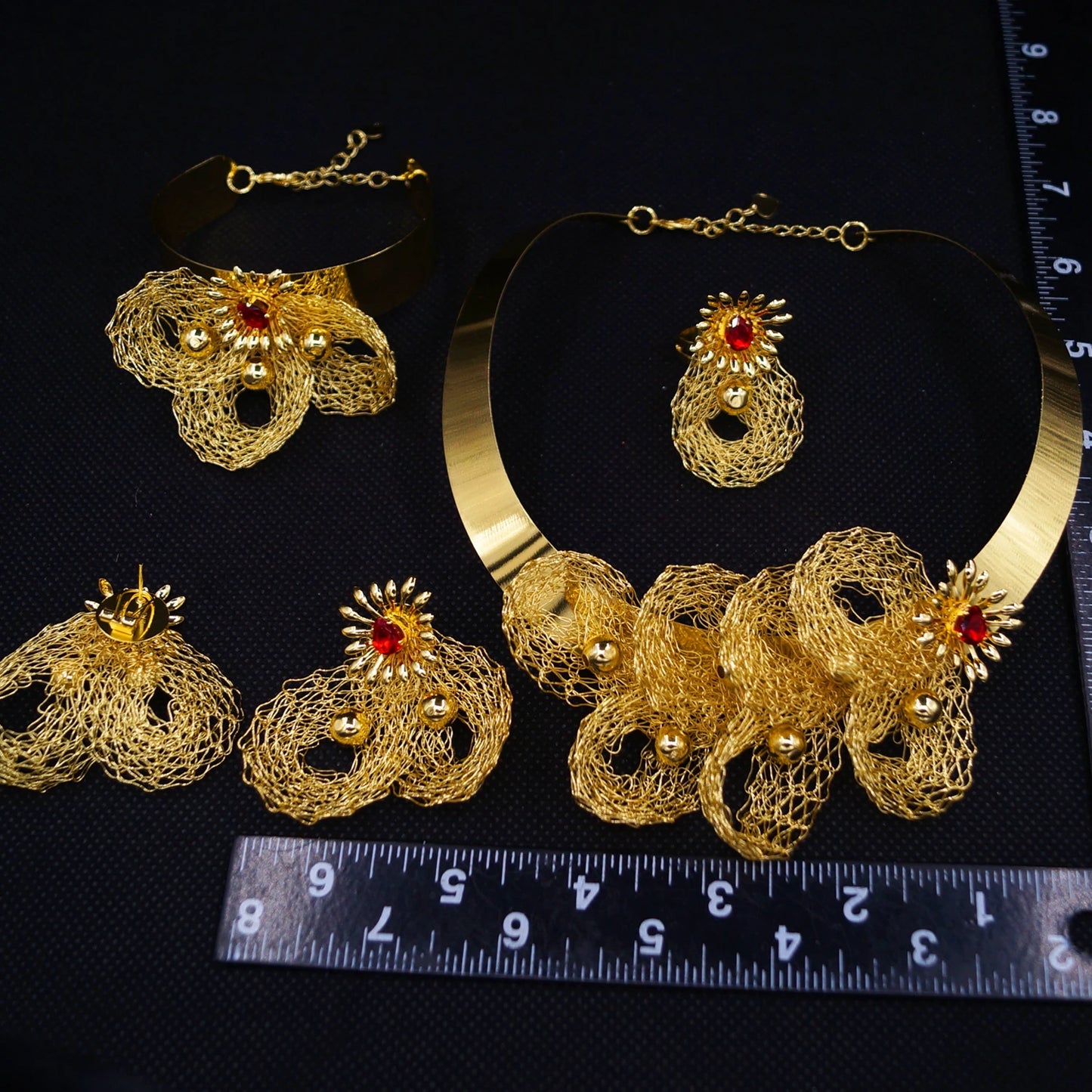Zhuerrui African Dubai-style Gold Necklace Set Exquisite Handmade Geometric Bridal Wedding Set MY19435