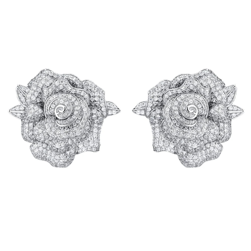 MUSHAN Jewelry Factory S925 Sterling Silver Rose Stud Earrings Electroplated Gold High Carbon Diamond Light Luxury Accessories
