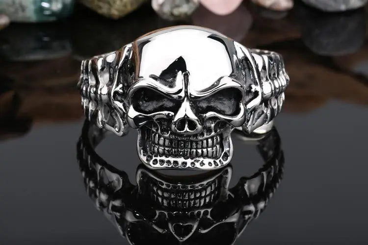 KALEN Punk Stainless Steel Men Bracelet Skull Cuff Open Bangle Bracelet