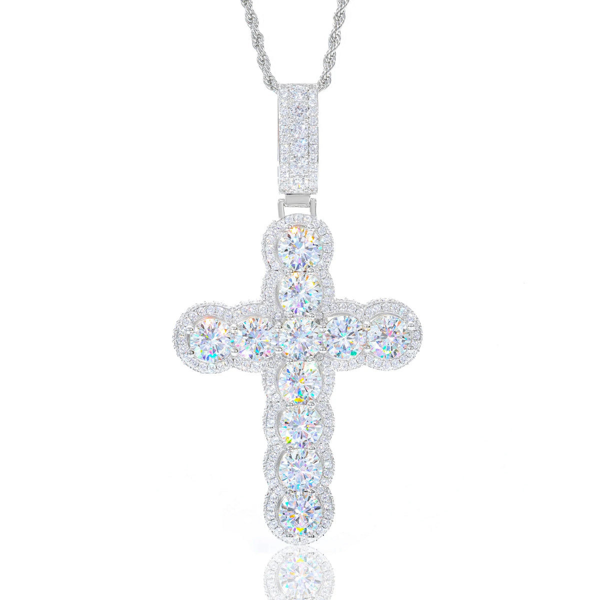 REBEL Luxury Christian Jewelry Hip Hop Cuban Link Chain Gold Plated AAAAA CZ Diamond Iced Out Halo Cross Pendant for Men Women