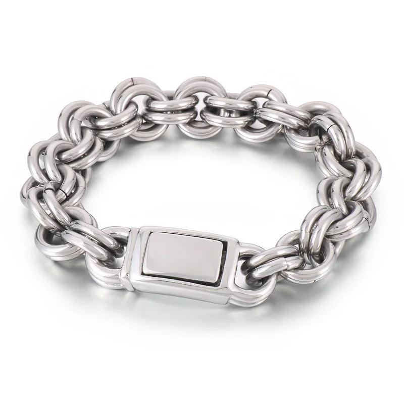 KALEN 230mm Men Casual Stainless Steel Double-Ring Links Bracelet
