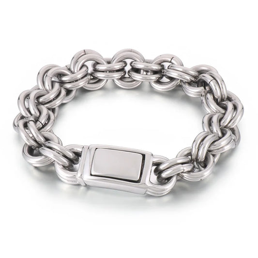 KALEN 230mm Men Casual Stainless Steel Double-Ring Links Bracelet